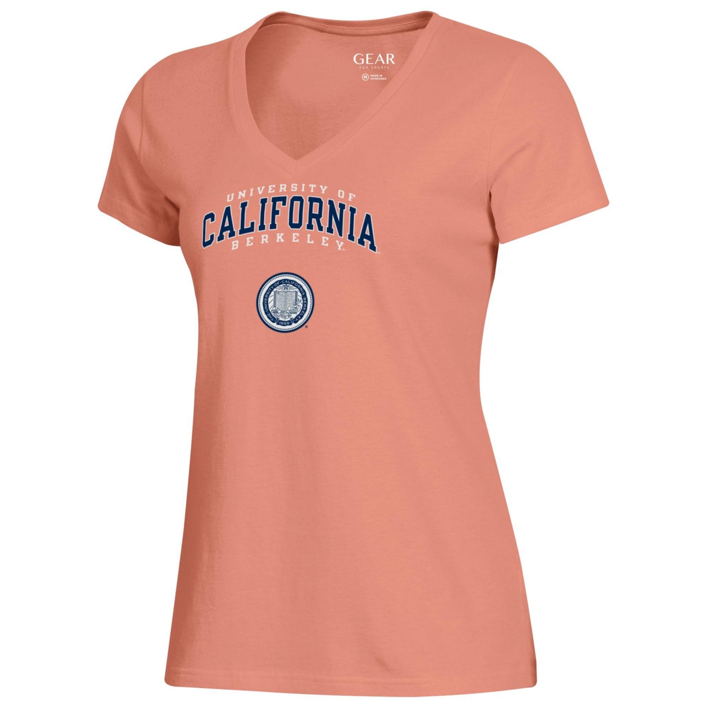 UC Berkeley three arch and seal V-Neck women's T-Shirt-Peach-Shop College Wear