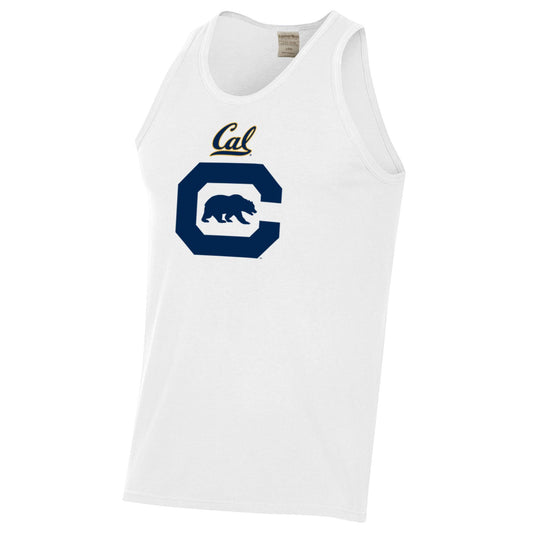 U.C. Berkeley bold Cal over C Bear logo men's comfort wash tank top-White-Shop College Wear