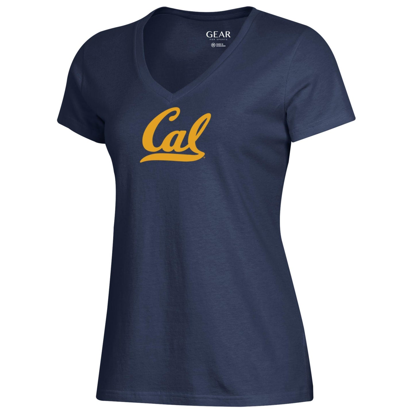 UC Berkeley Cal women's V-Neck relaxed T-Shirt with the script Cal-Navy-Shop College Wear