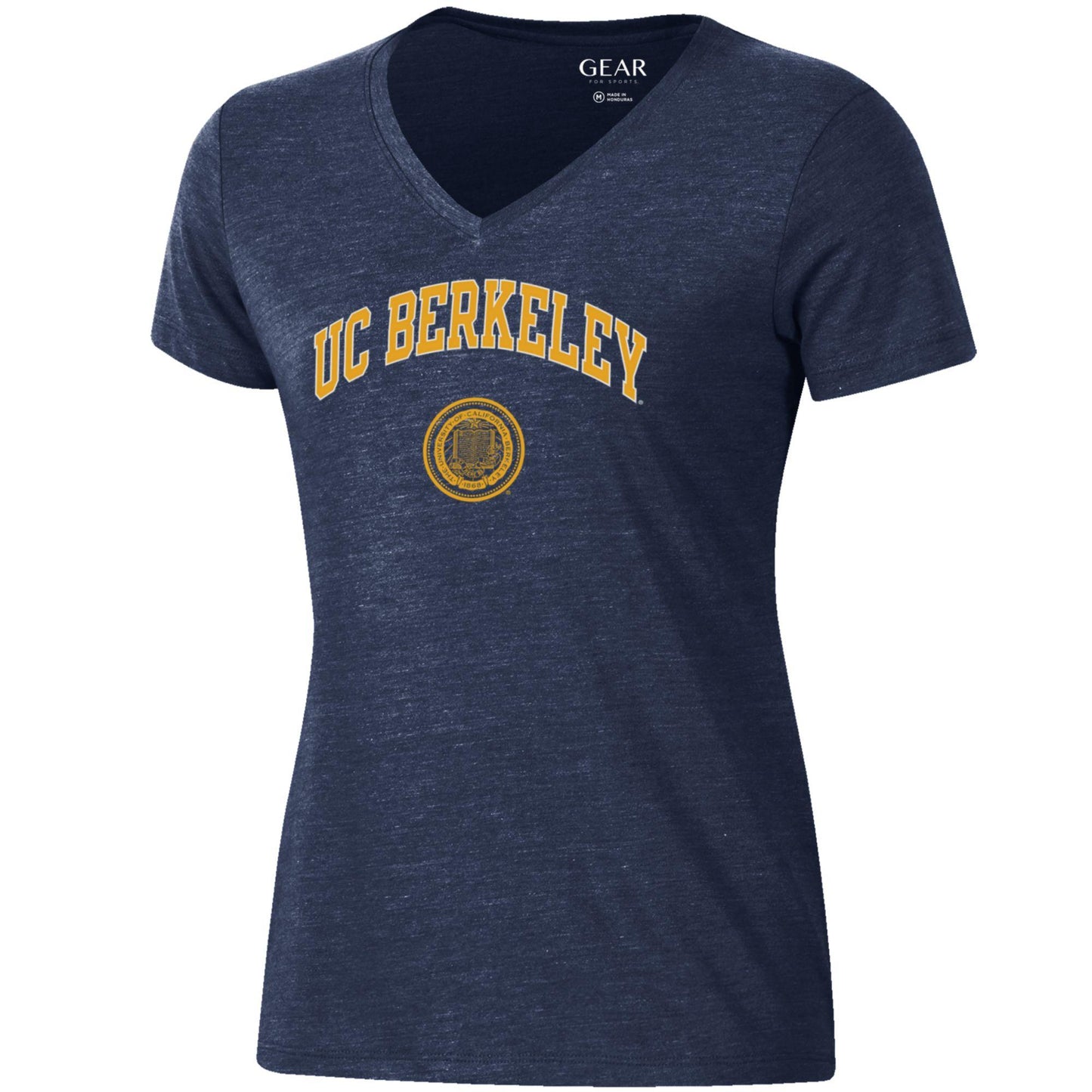 U.C. Berkeley Arch and seal tri blend V-neck T-Shirt-Navy-Shop College Wear