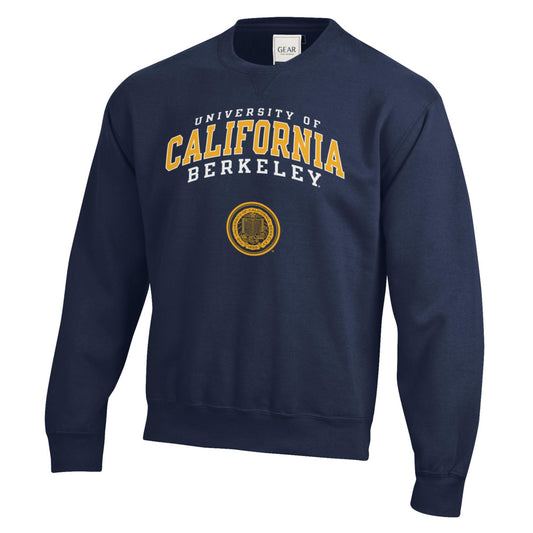 U.C. Berkeley Big Cotton 3 arch and seal Rich Cotton Crew-Neck Sweatshirt-Navy-Shop College Wear