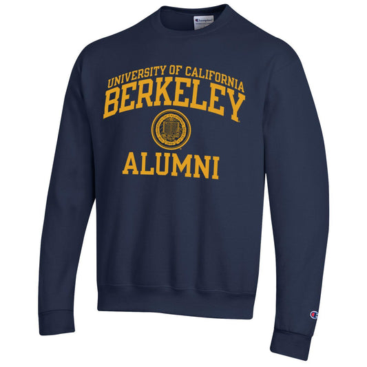 U.C. Berkeley Alumni double arch & seal Champion crew-neck sweatshirt-Navy-Shop College Wear
