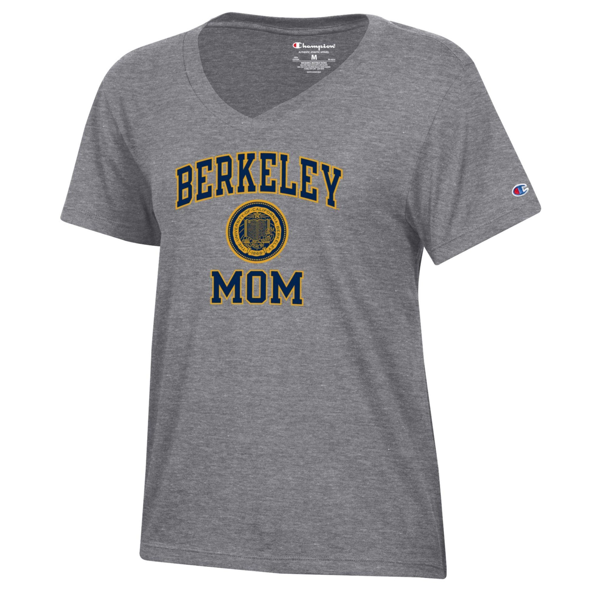 U.C. Berkeley Mom arch over seal Champion V-neck T-Shirt-Charcoal-Shop College Wear