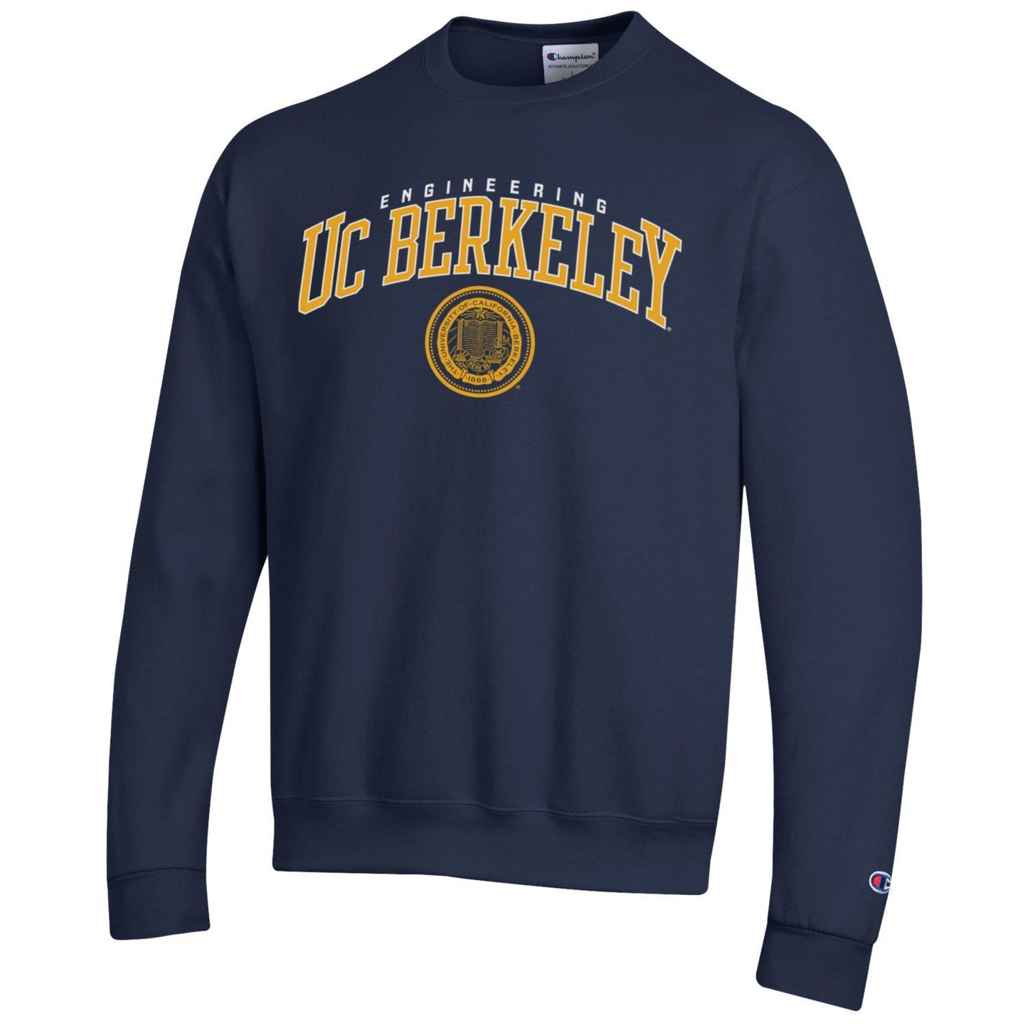 U.C. Berkeley Cal engineering tall font & seal Champion crew-neck sweatshirt-Navy-Shop College Wear