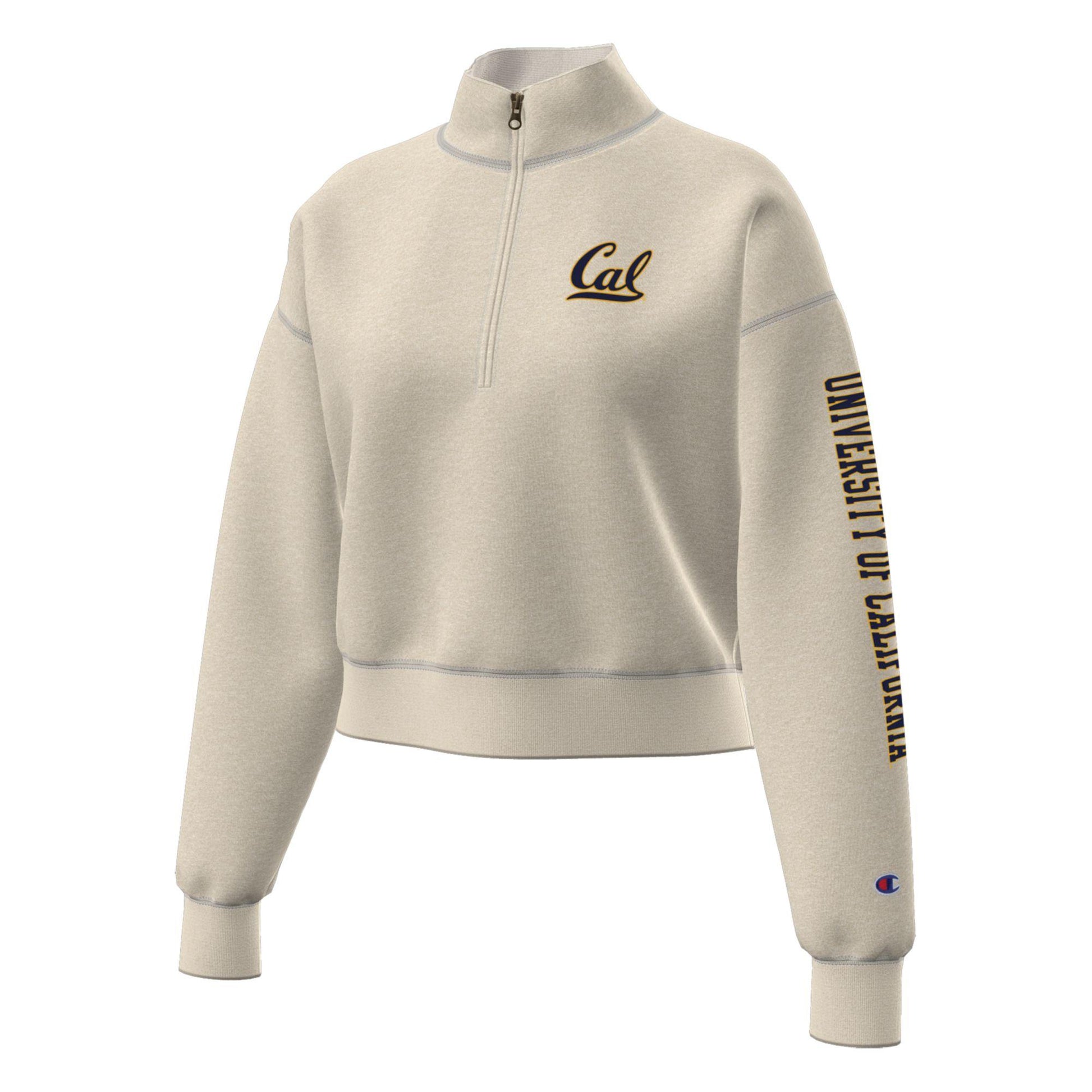 U.C. Berkeley Cal women's Triumph fleece crop 1/4 zip-Oatmeal-Shop College Wear