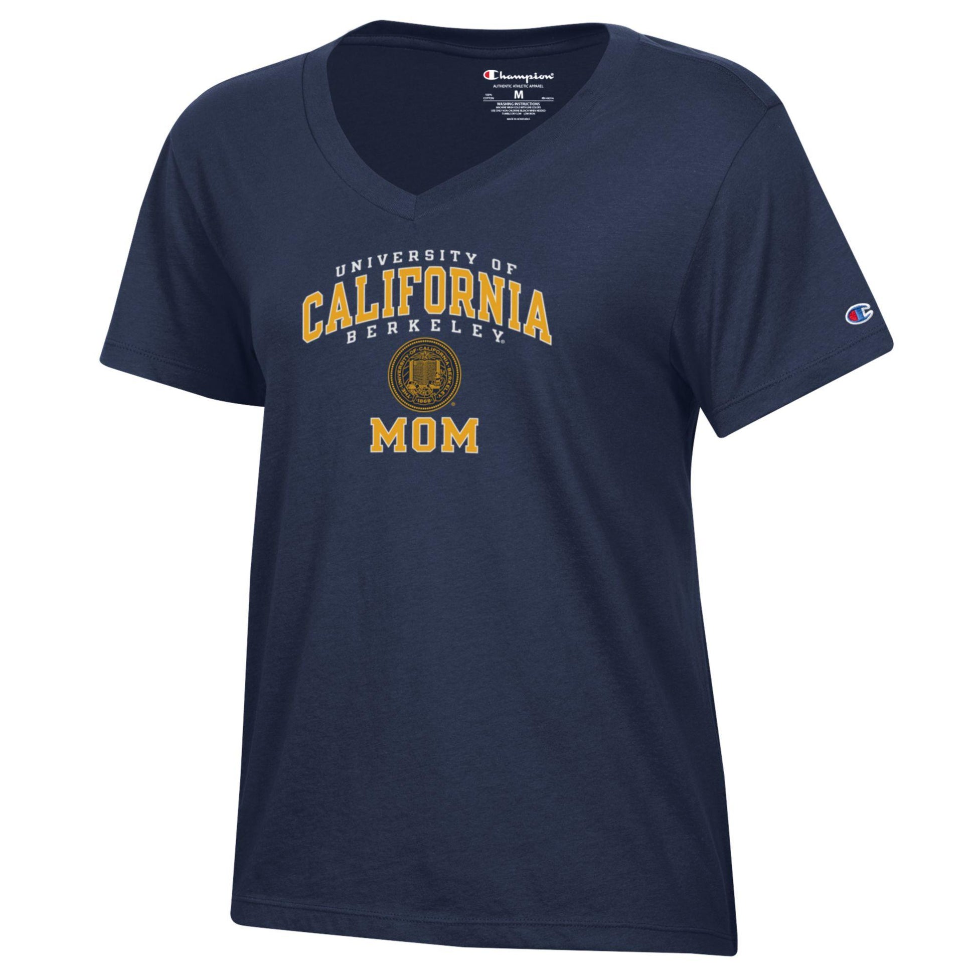 U.C. Berkeley Cal Mom three arch Champion women's V-Neck T-Shirt-Navy-Shop College Wear
