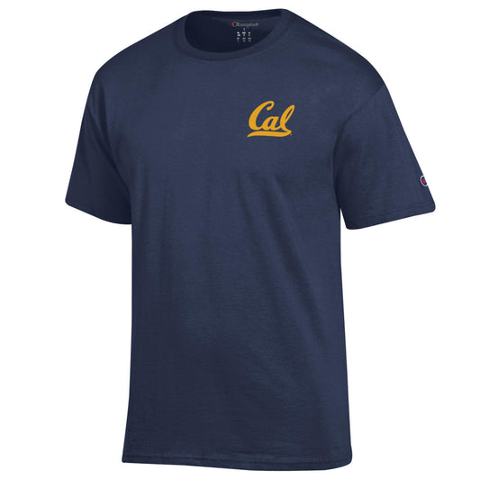 U.C. Berkeley Script Cal gold left chest Champion T-Shirt-Navy-Shop College Wear