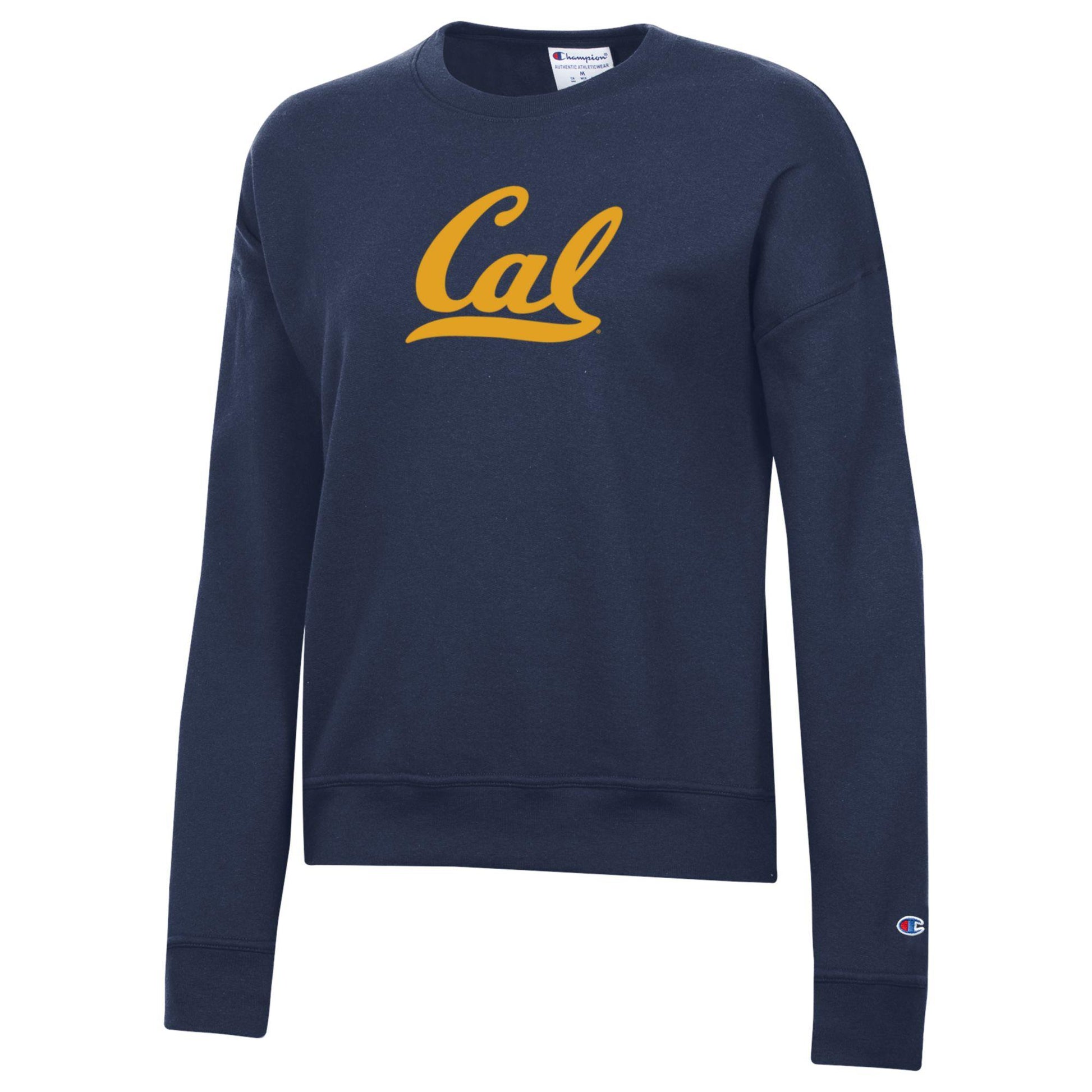 U.C. Berkeley Cal Champion women's Script Cal crew-neck sweatshirt-Navy-Shop College Wear