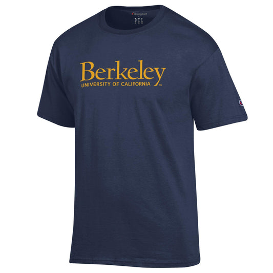 U.C. Berkeley wordmark Berkeley over University of California Men's Champion T-Shirt-Navy-Shop College Wear