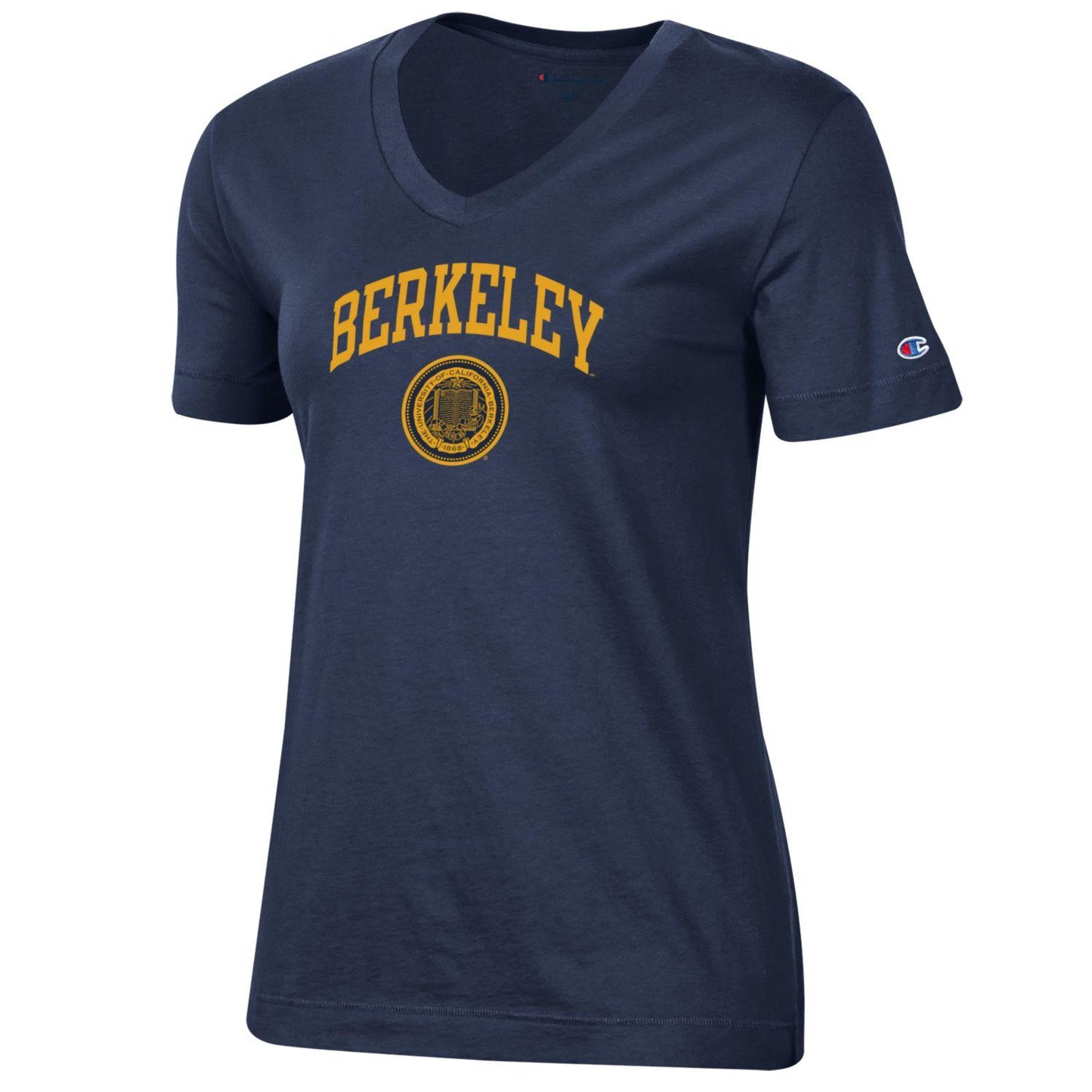 U.C. Berkeley arch & seal women's V-Neck T-Shirt-Navy-Shop College Wear