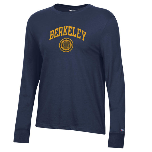 U.C. Berkeley arch & seal women's Champion long sleeve T-Shirt-Navy-Shop College Wear