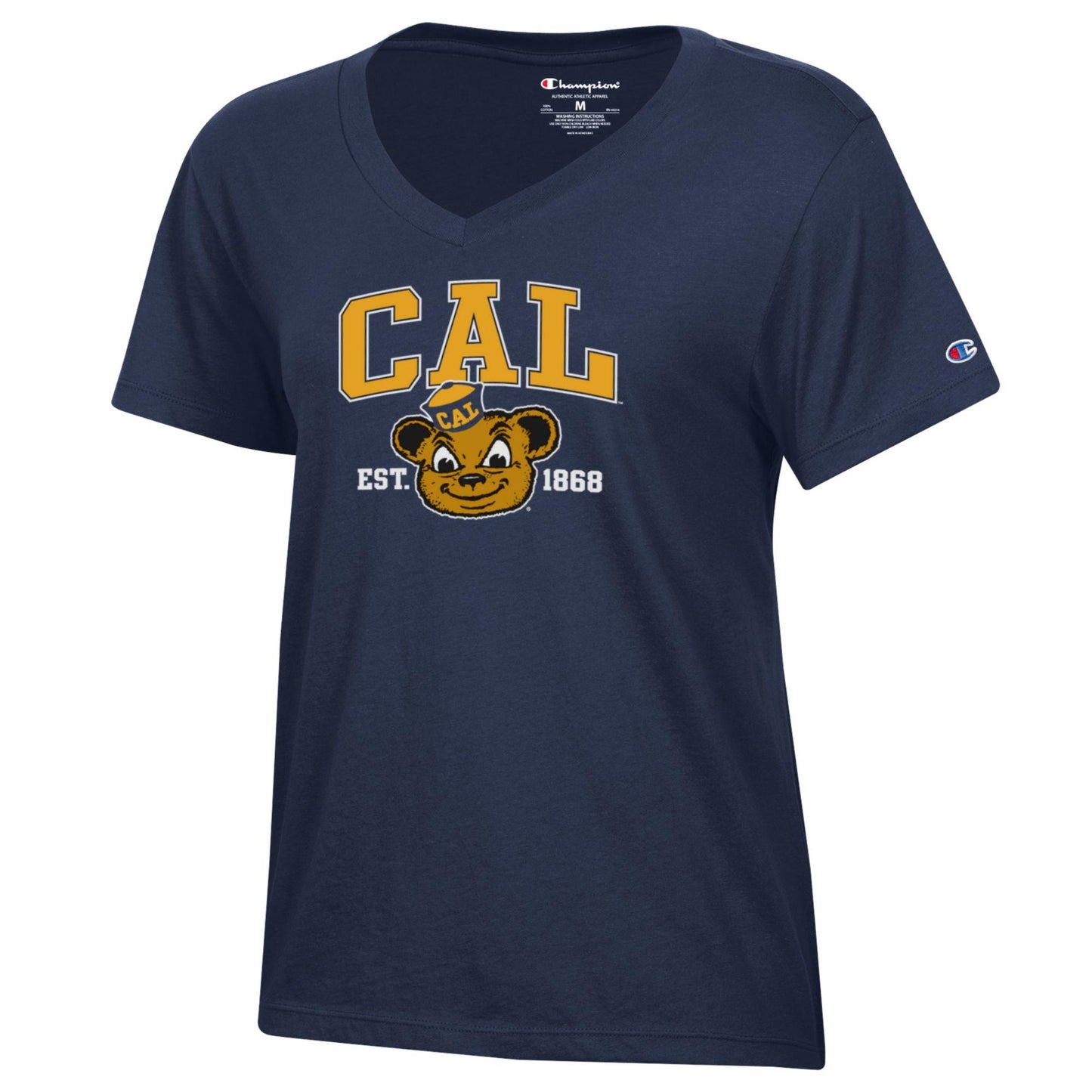 U.C. Berkeley Cal block Oski 1868 Women's V-Neck T-Shirt-Navy-Shop College Wear