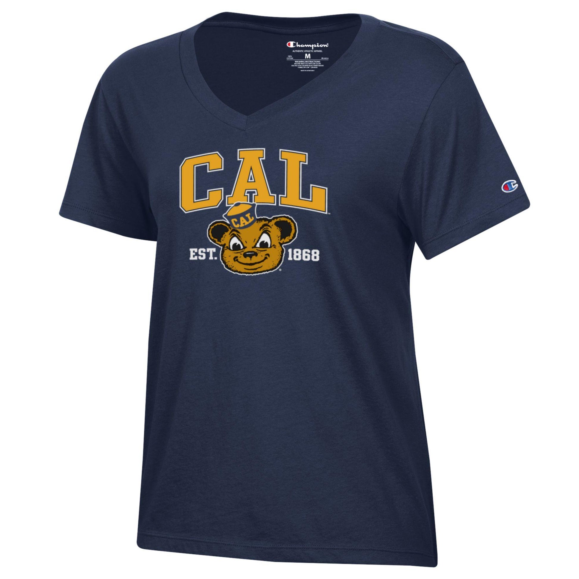 U.C. Berkeley Cal block Oski 1868 Women's V-Neck T-Shirt-Navy-Shop College Wear