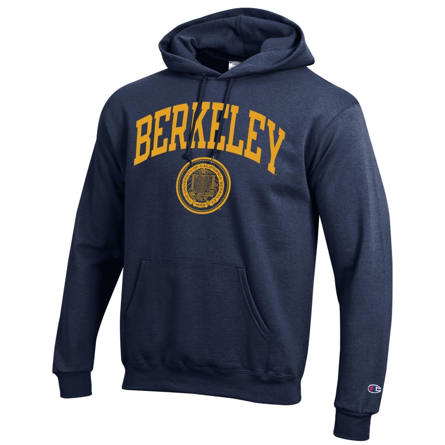 University of California Berkeley arch and seal tall font Champion hoodie Sweatshirt - Navy-Shop College Wear