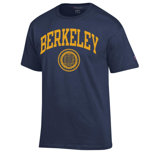 University Of California Berkeley Champion Arch & Seal Men's T-Shirt - Navy-Shop College Wear