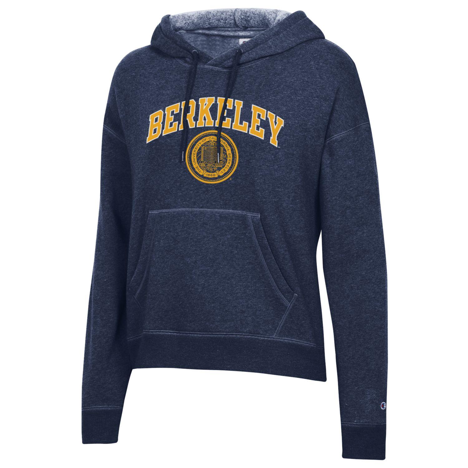U.C. Berkeley Cal women's Champion Triumph fleece Berkeley seal hoodie sweatshirt-Navy-Shop College Wear