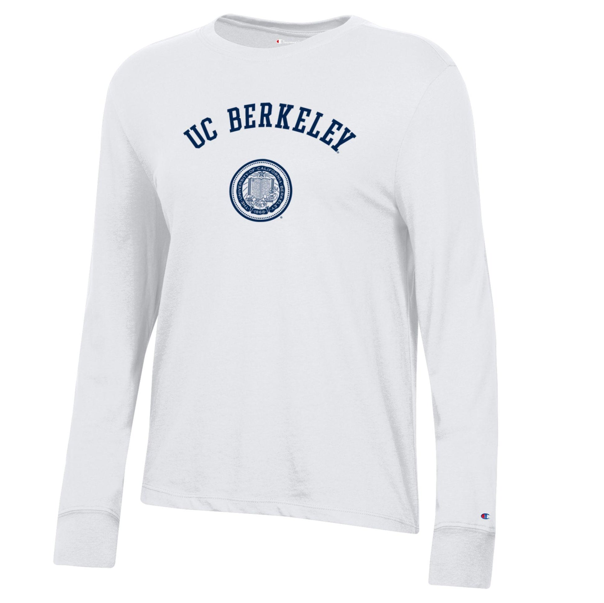 U.C. Berkeley arch & seal women's Champion long sleeve T-Shirt-White-Shop College Wear