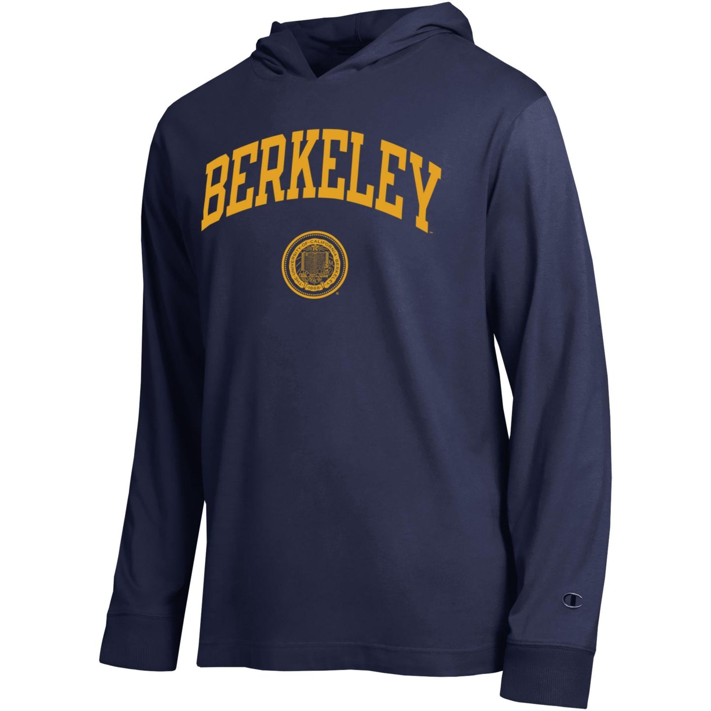 U.C. Berkeley Cal Arch Over Seal Men's Champion hooded T-Shirt-Navy-Shop College Wear