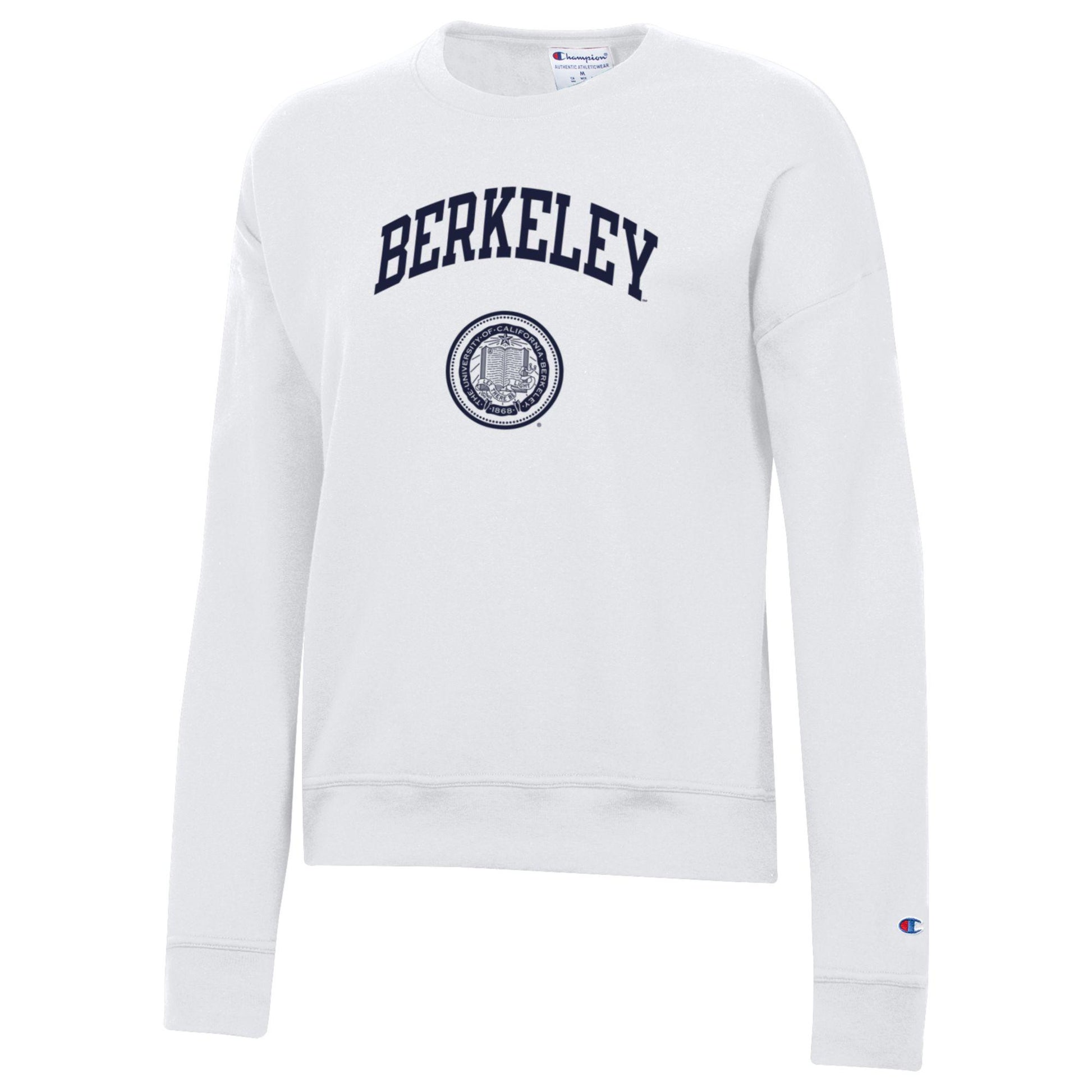 U.C. Berkeley arch & seal women's Champion crew-Neck sweatshirt-White-Shop College Wear