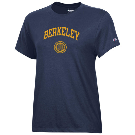 U.C. Berkeley women's Berkeley arch & seal university crew-neck T-Shirt-Navy-Shop College Wear