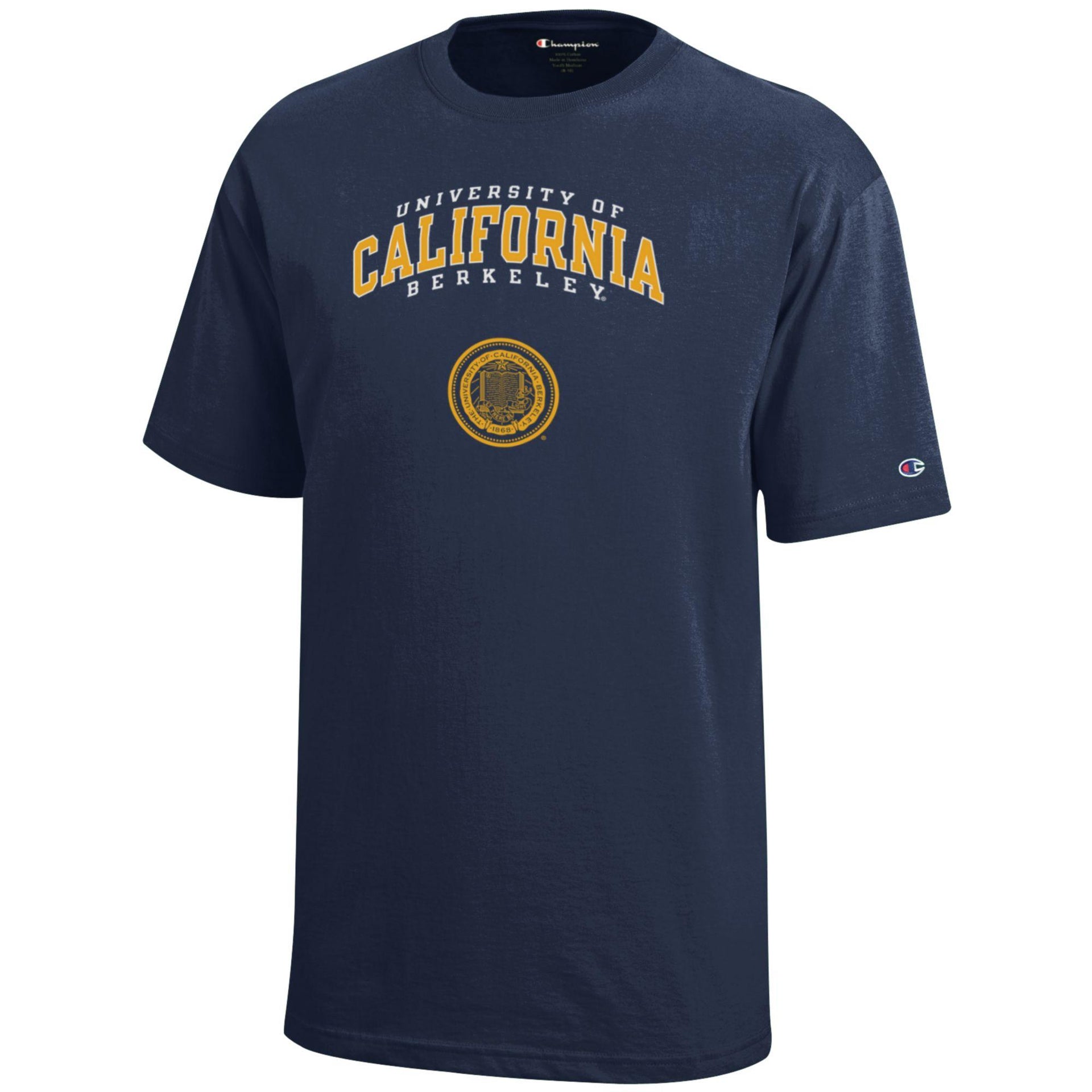 U.C. Berkeley Dad Bar & Seal Champion T-Shirt in Navy Blue | Men's | Size Small