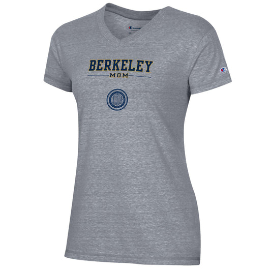 U.C. Berkeley Mom & bear mascot women's Champion Triumph V-neck T-Shirt-Grey-Shop College Wear