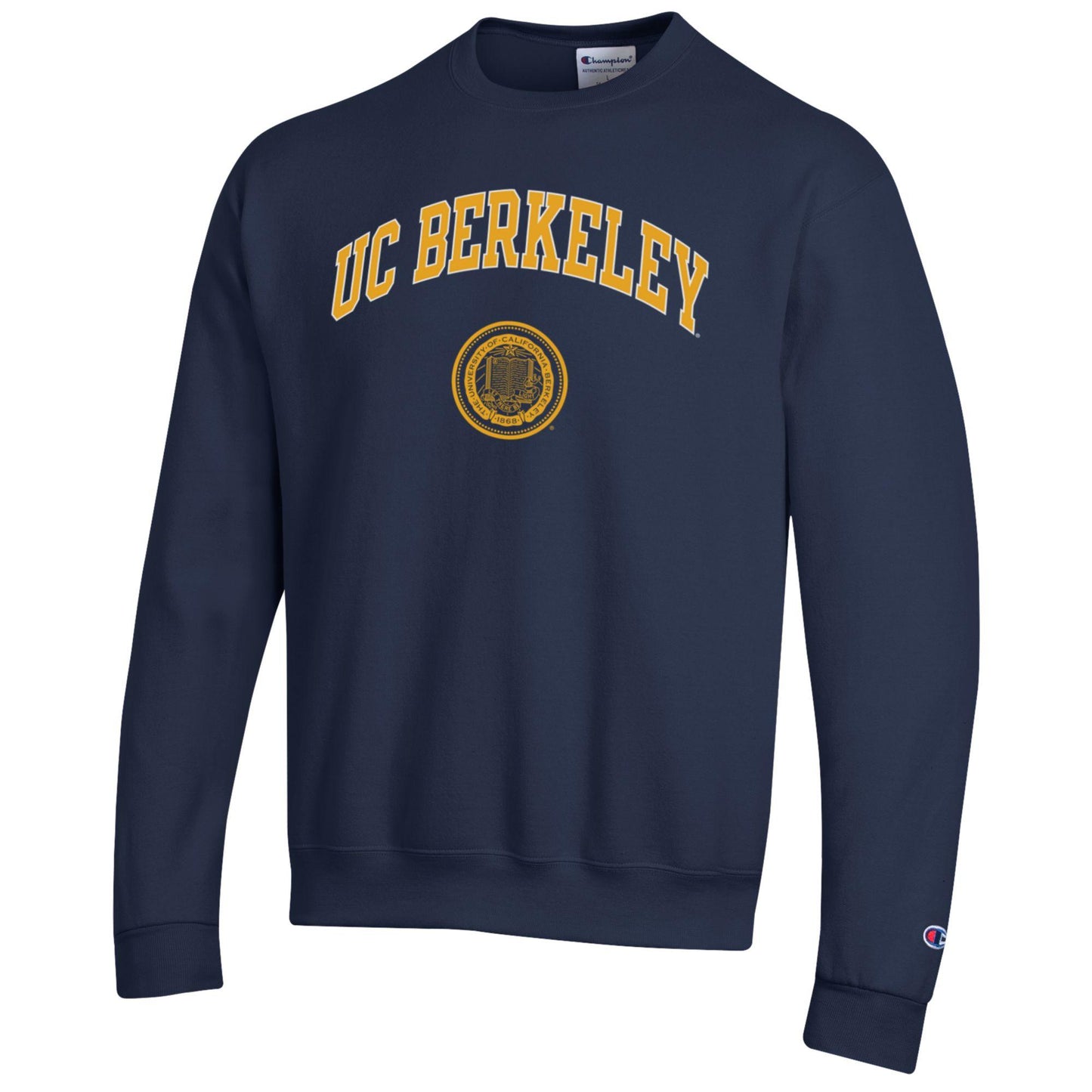 U.C. Berkeley Cal Bears arch & seal Champion crew-neck sweatshirt-Navy-Shop College Wear