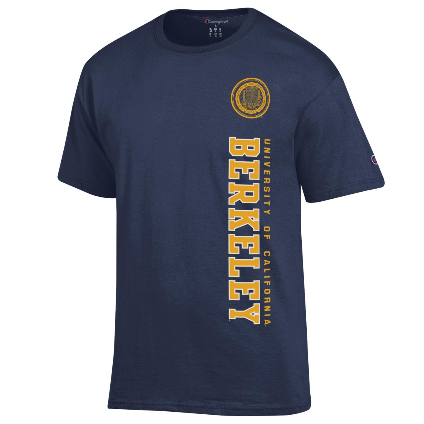 U.C. Berkeley seal and vertical University of California Champion T-Shirt-Navy-Shop College Wear