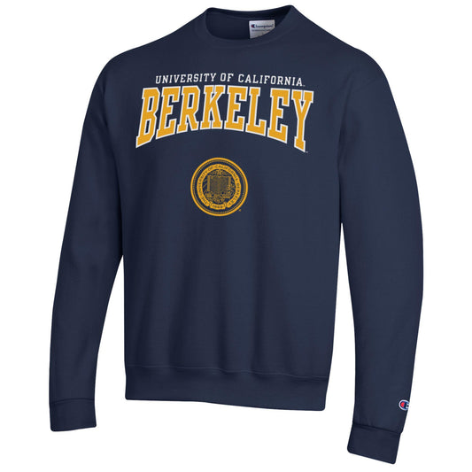 U.C. Berkeley flat top and seal Champion crew-neck sweatshirt-Navy-Shop College Wear