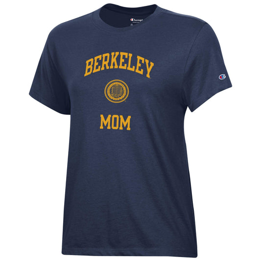 U.C. Berkeley Mom and seal Champion women's V-Neck T-Shirt-Navy-Shop College Wear