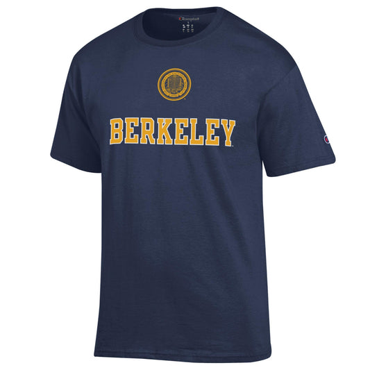 UC Berkeley Cal Men's T-Shirt-Navy with the school seal over Berkeley-Shop College Wear
