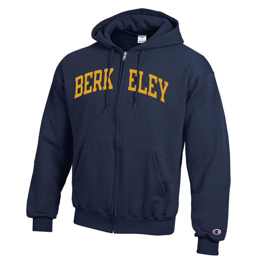 U.C. Berkeley Men's Berkeley arch Champion zip-up hoodie sweatshirt-Navy-Shop College Wear