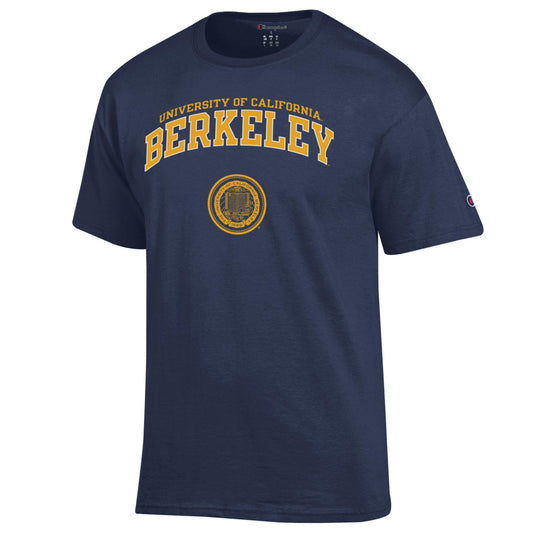 U.C. Berkeley double arch Arch and Seal Men's Champion T-Shirt-Navy-Shop College Wear
