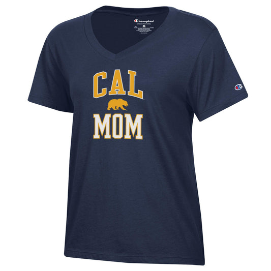 U.C. Berkeley Cal Block Mom Champion women's V-Neck T-Shirt-Navy-Shop College Wear