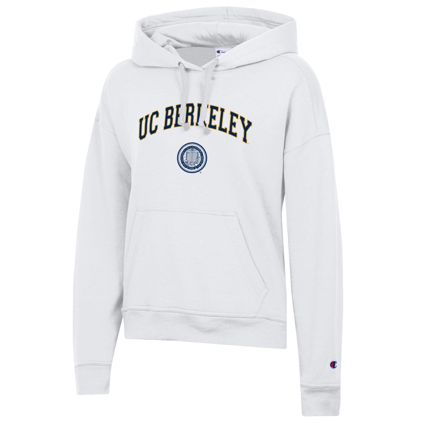 U.C. Berkeley arch & seal women's Champion fleece hoodie-White-Shop College Wear