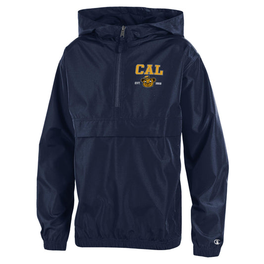 UC Berkeley Arch Above Oski Head Logo EST 1868 Champion Youth Pack N Go Jacket-Navy-Shop College Wear