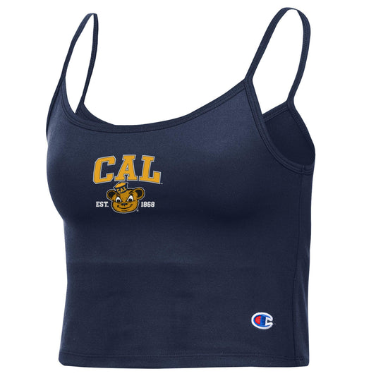 UC Berkeley Cal Block and Oski women's strappy crop tank top-Navy-Shop College Wear