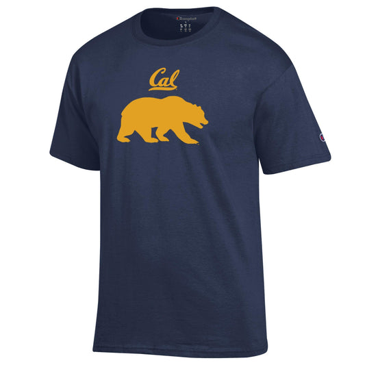 University Of California Berkeley Champion Script Cal over the bear mascot Men's T-Shirt - Navy-Shop College Wear