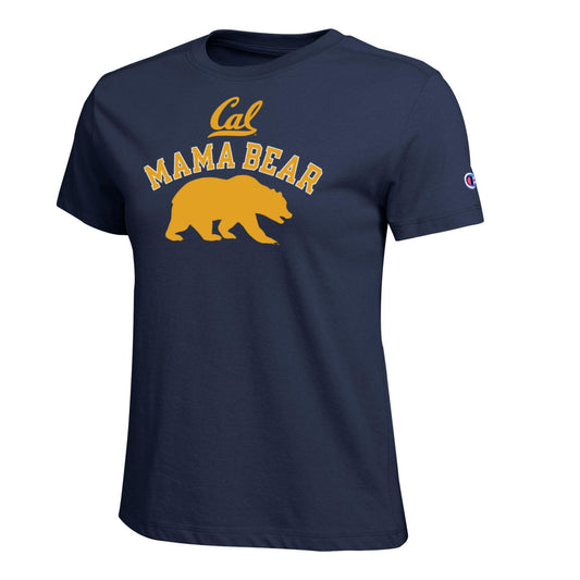 U.C. Berkeley arch Mama Bear and Cal Champion women's V-Neck T-Shirt-Navy-Shop College Wear