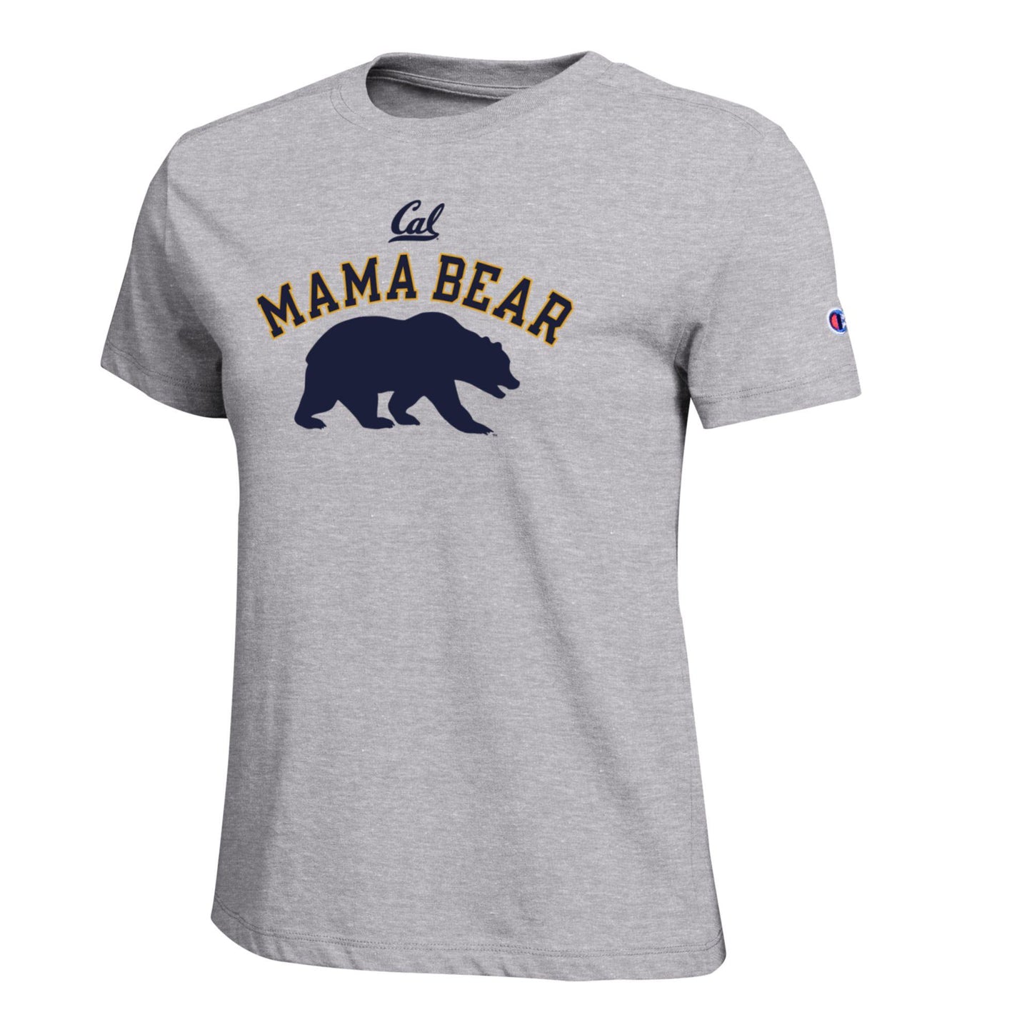 U.C. Berkeley arch Mama Bear and Cal Champion women's V-Neck T-Shirt-Gray-Shop College Wear