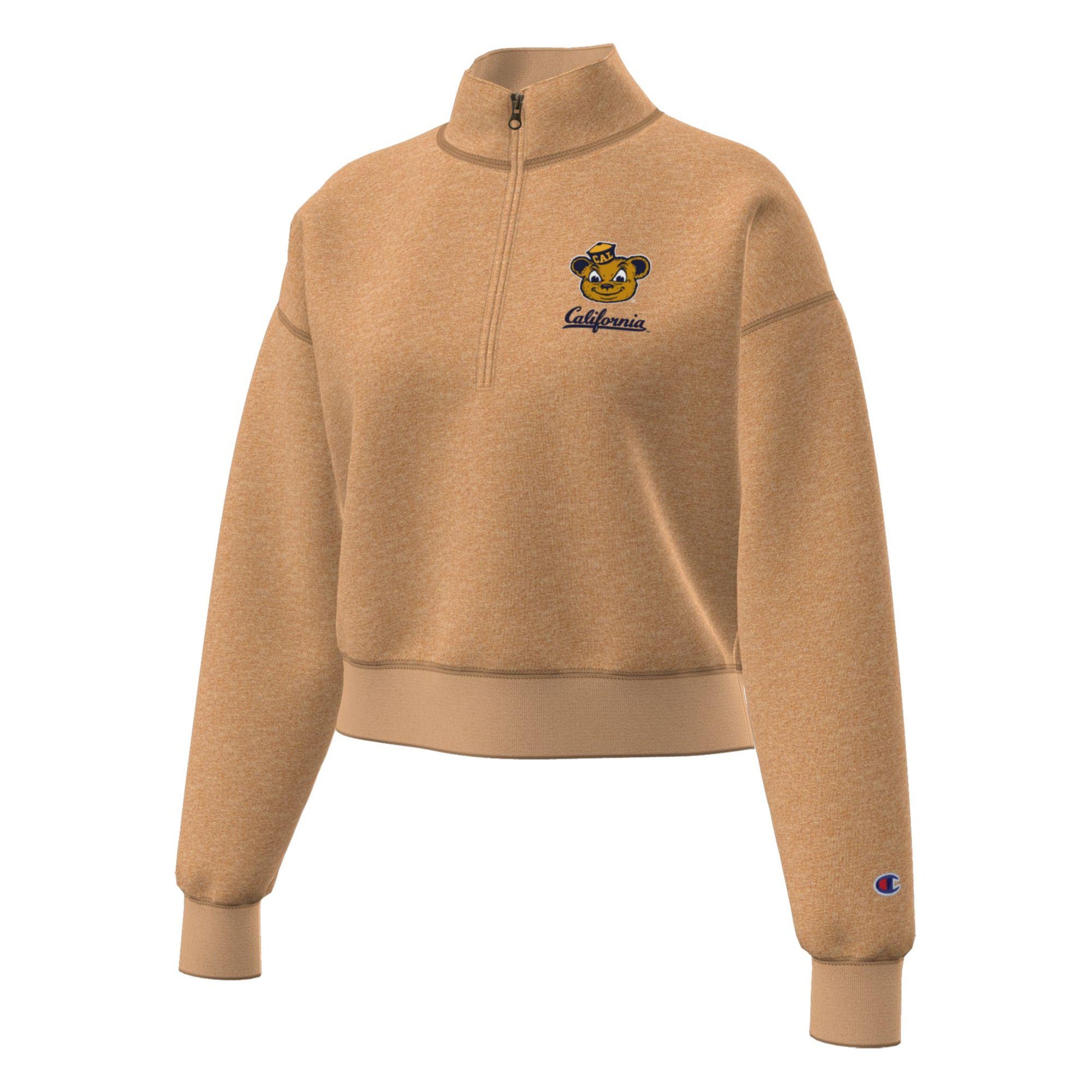U.C. Berkeley Oski over University of California Champion women's fleece Crop1/4" Zip Jacket-Tan-Shop College Wear