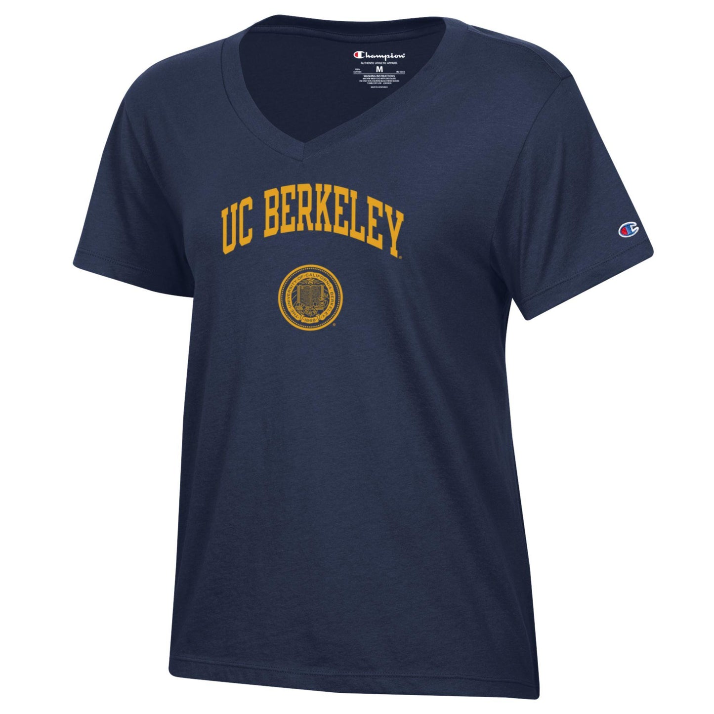 U.C. Berkeley Seal Short Sleeve V-Neck T-Shirt-Navy-Shop College Wear