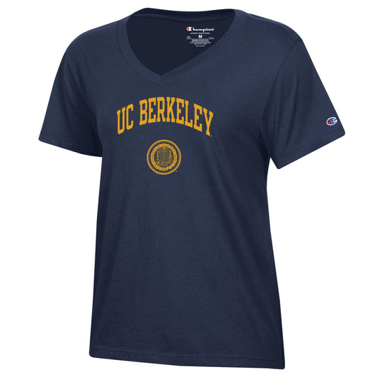 U.C. Berkeley Seal Short Sleeve V-Neck T-Shirt-Navy-Shop College Wear