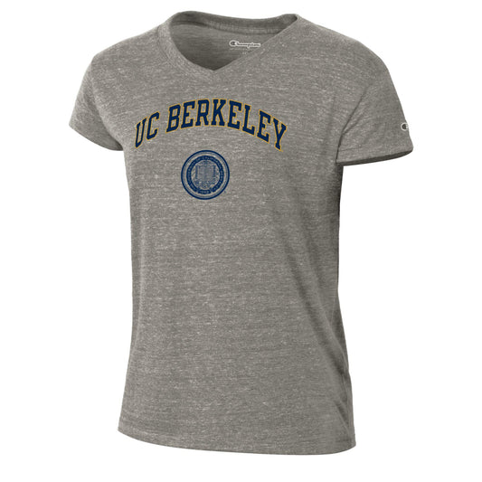 University of California Berkeley Cal arch and seal women's tri blend crew-neck T-Shirt-Gray-Shop College Wear