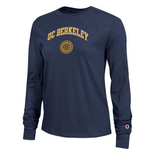 U.C. Berkeley arch & seal women's Champion long sleeve T-Shirt-Navy-Shop College Wear