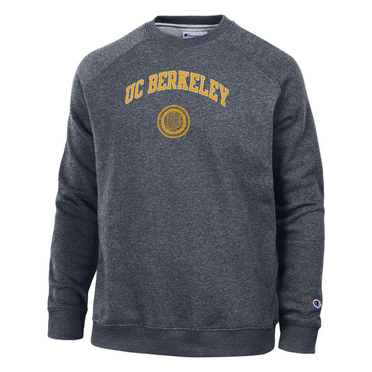 University of California Berkeley arch and seal Men's Triumph fleece crewneck sweatshirt-Navy-Shop College Wear