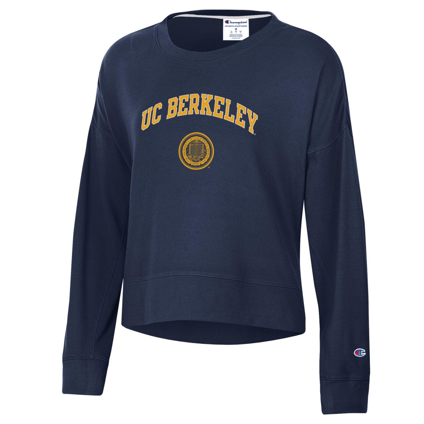 U.C. Berkeley arch and seal Champion sueded crewneck sweatshirt-Navy
