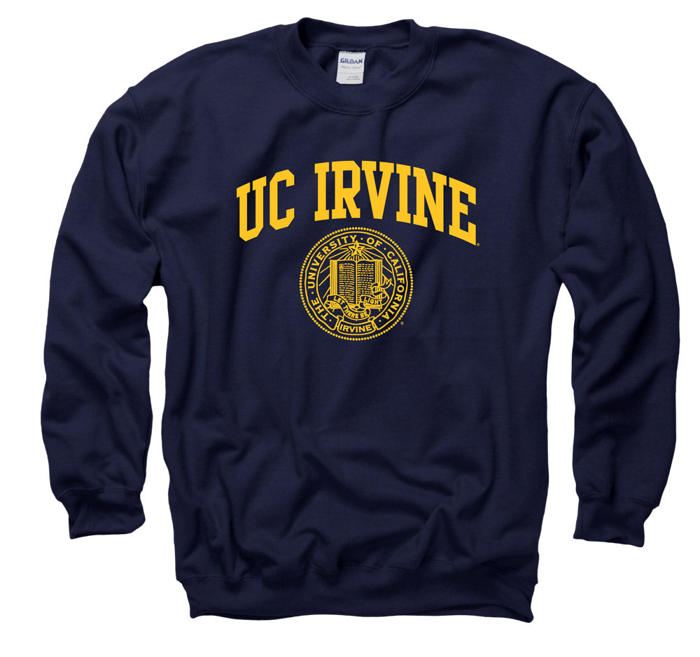 UC Irvine Arch & Seal Men's Crew Neck Sweatshirt - Navy-Shop College Wear