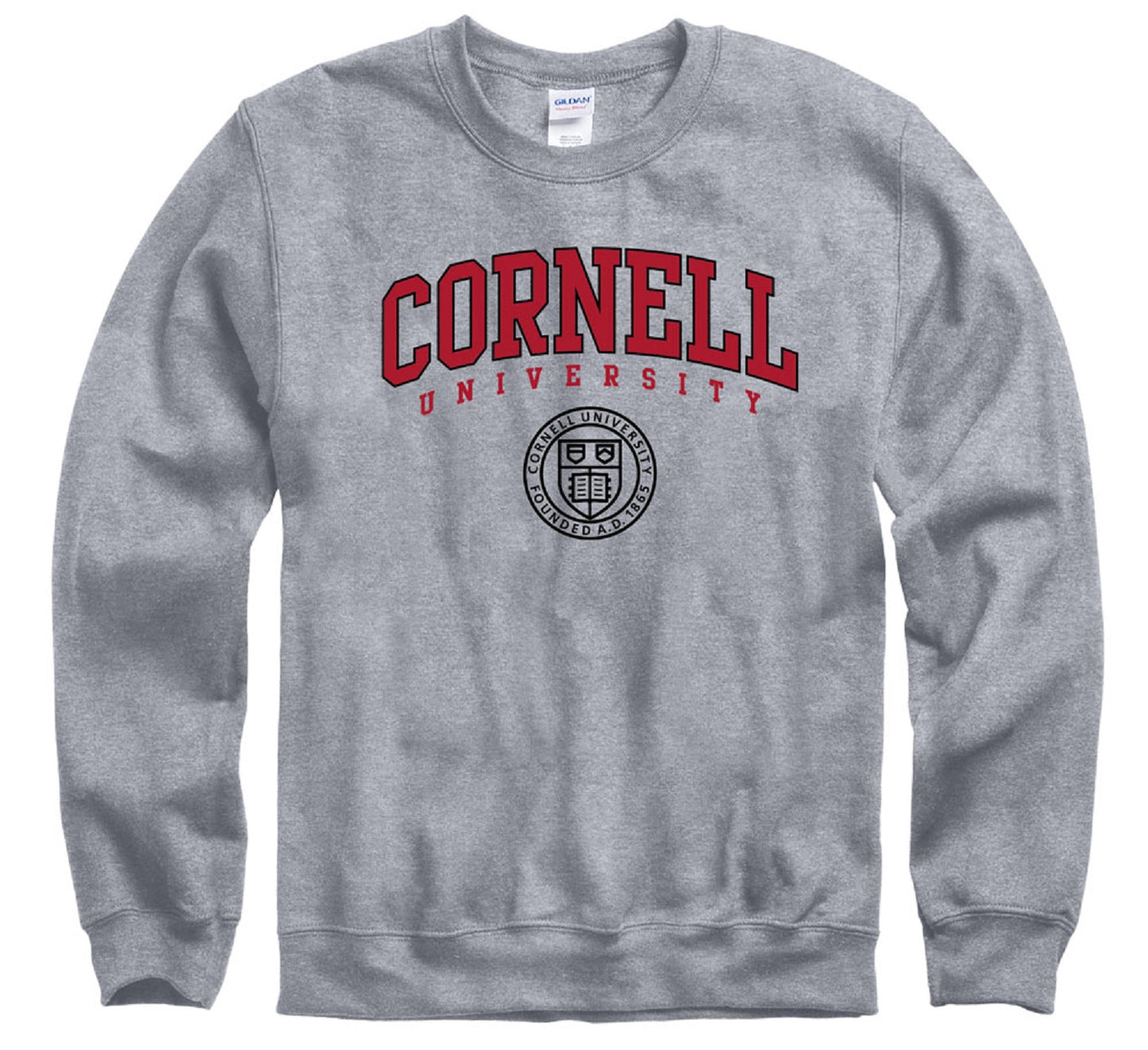 Cornell University Big Red double arch & seal crew-neck sweatshirt-Gray-Shop College Wear