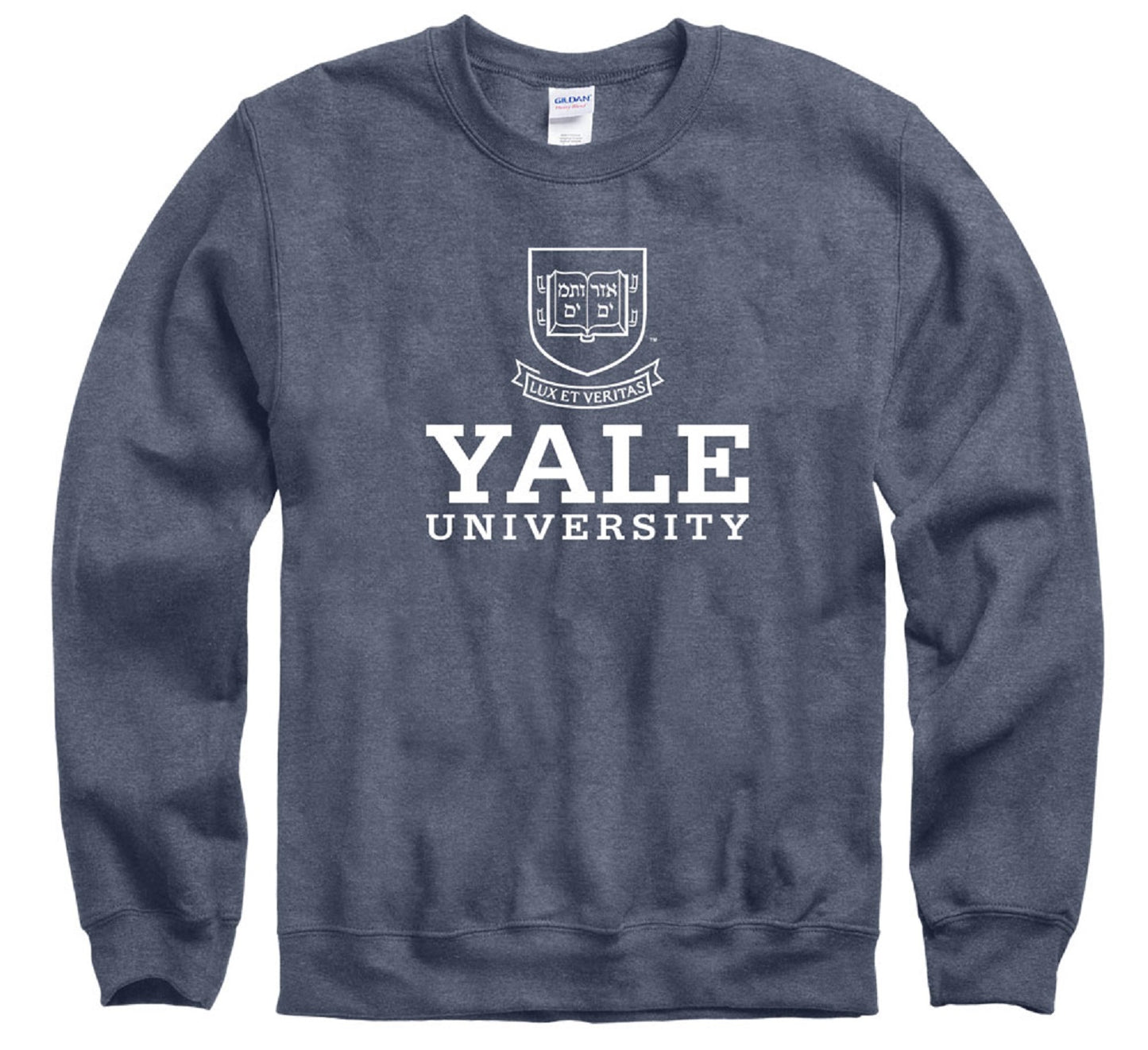 Yale University stacked crew-Neck sweatshirt-Heather Navy-Shop College Wear